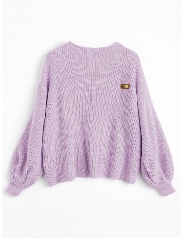  Oversized Chevron Patches Pullover Sweater - Wisteria Purple