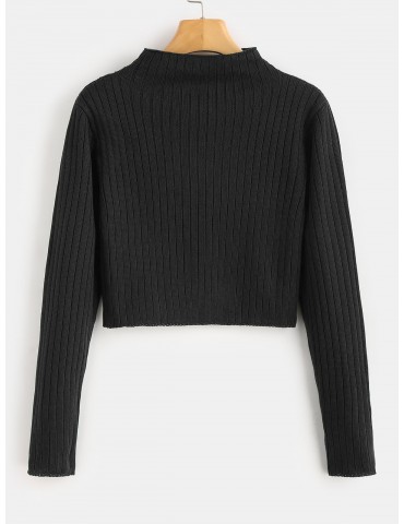 Mock Neck Ribbed Sweater - Black S