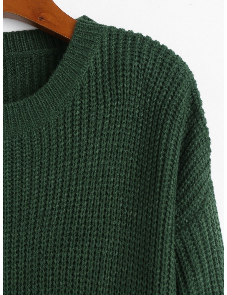 Zigzag Hem Solid Loose Sweater - Deep Green