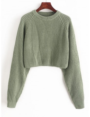  Raglan Sleeve Crop Jumper Sweater - Sea Green S