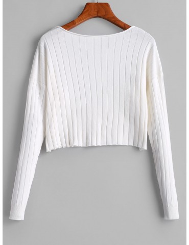 Drop Shoulder Slash Neck Cropped Sweater - White S