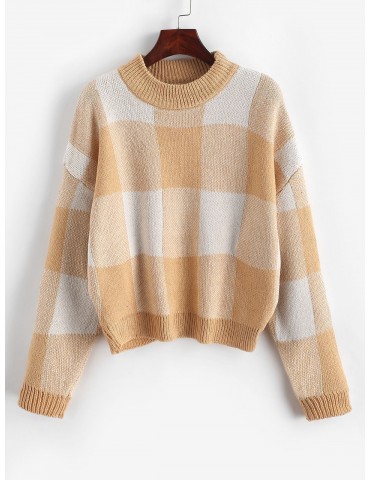 Pullover Intarsia Knit Graphic Crew Neck Sweater - Apricot