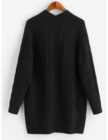 Cable Knit Open Front Chunky Cardigan - Black S