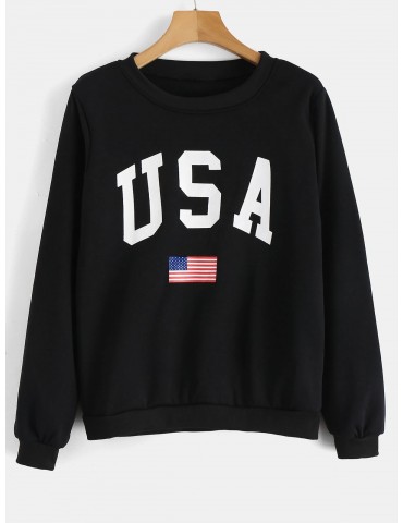 USA Flag Graphic Sweatshirt - Black Xl