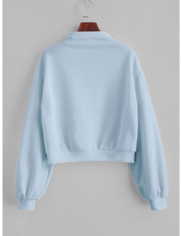  Pullover Mock Neck Plain Sweatshirt - Light Blue S