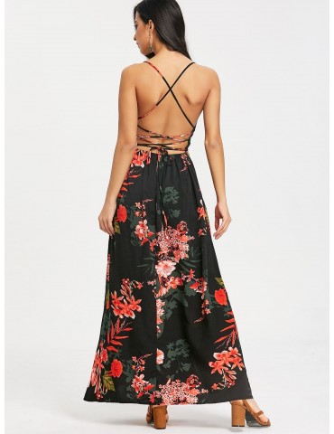 Cami Floral Criss Cross Maxi Dress - Black L