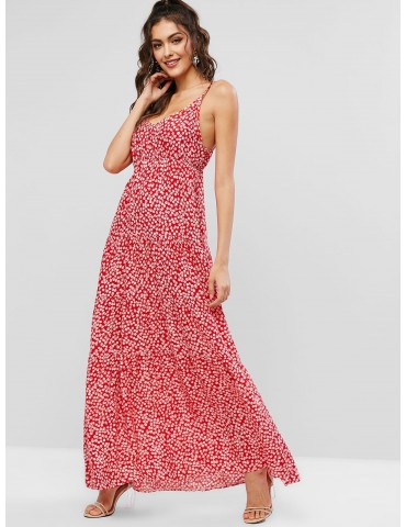 Ditsy Floral Cami Maxi Dress - Red S