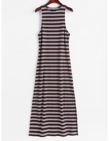  Sleeveless Stripes Slit Maxi Dress - Multi L