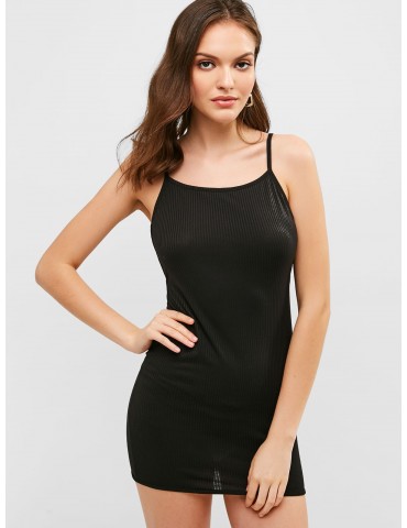 Solid Color Backless Cami Dress - Black S