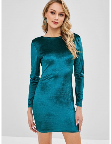 Cross Velvet Bodycon Mini Dress - Peacock Blue Xl