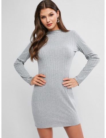 Long Sleeve Bodycon Mini Dress - Gray S