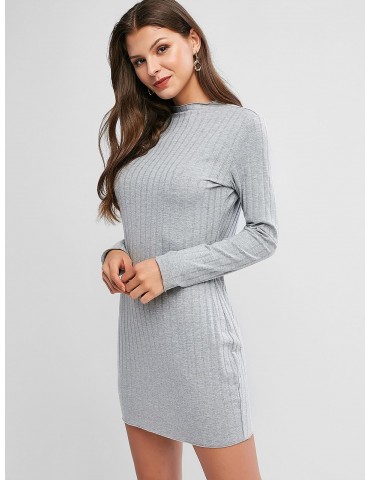 Long Sleeve Bodycon Mini Dress - Gray S
