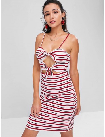 Stripe Knot Slip Fitted Dress - Love Red Xl
