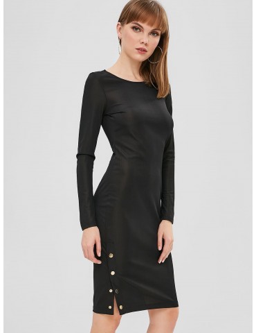  Long Sleeve Bodycon Tight Dress - Black Xl