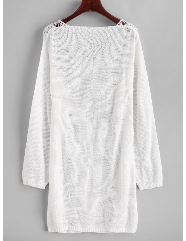 V Neck Ripper Mini Sweater Dress - White S