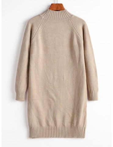Longline Raglan Sleeve Mock Neck Sweater - Camel Brown