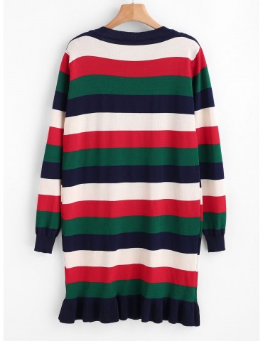 Stripes Ruffles Sweater Dress - Multi