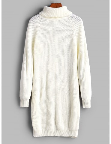 Turtleneck Raglan Sleeve Bodycon Sweater Dress - White S