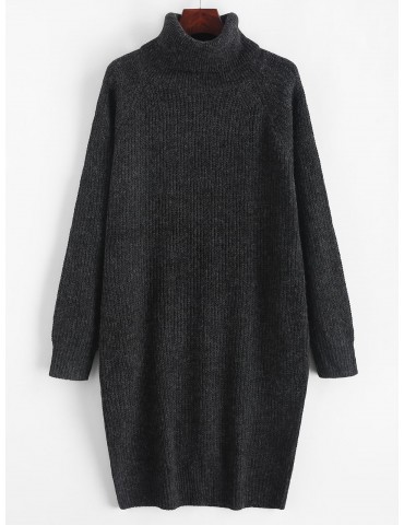 Turtleneck Chunky Knit Longline Sweater - Graphite Black M