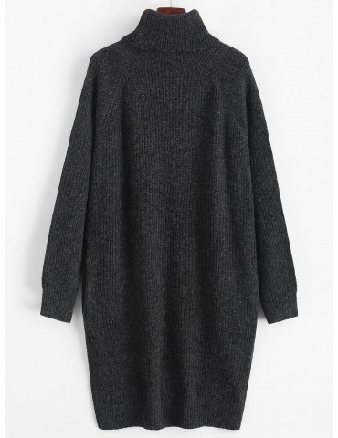 Turtleneck Chunky Knit Longline Sweater - Graphite Black M