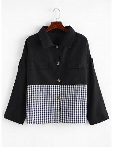 Button Down Gingham Plus Size Shirt - Black 1x