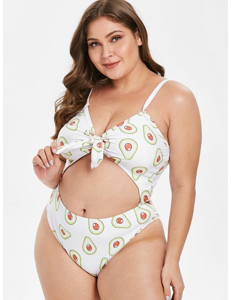  Avocado Knotted Cutout Plus Size Swimsuit - White 2x