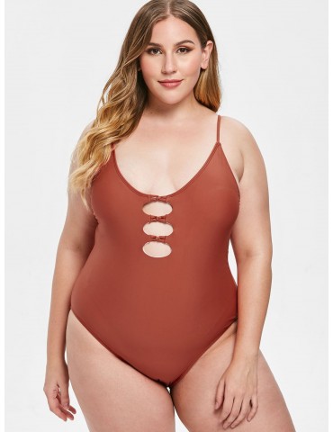  Plus Size Knot One-piece Swimsuit - Chestnut Red 1x