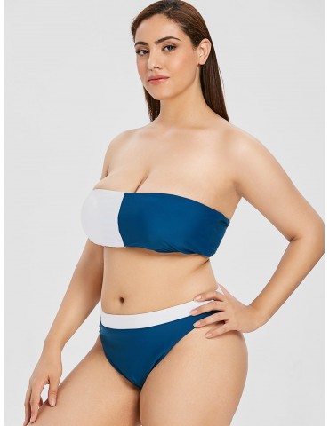  Plus Size Two Tone Bandeau Swimwear - Multi 2x