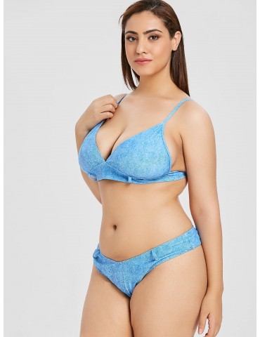  Plus Size Faux Denim Cami Swimwear Set - Silk Blue 3xl