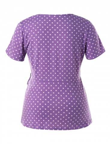Plus Size Polka Dot Wrap Tee - Purple Flower 4x