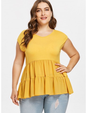 Plus Size A Line Flounce Tee - Bright Yellow 2x