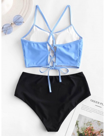  Sun Print Lace Up Tummy Control Tankini Swimsuit - Multi-a M