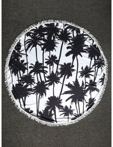 Palm Tree Round Beach Throw - White And Black
