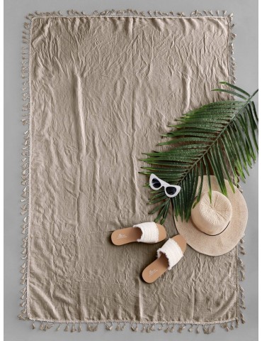 Semi-sheer Rectangle Tassel Sunbath Beach Throw Cover - Light Khaki