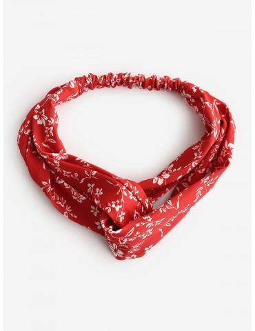  Ditsy Floral Cross Twisted Beach Headband - Red