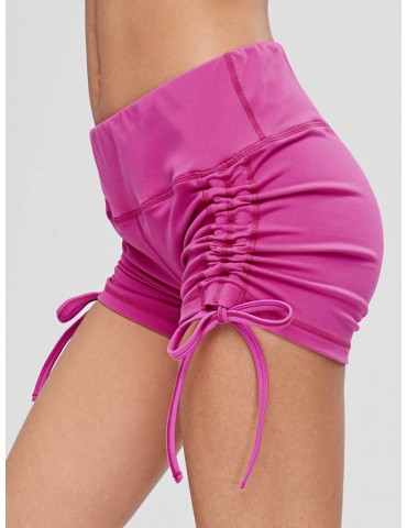 Drawstring Side Running Compression Shorts - Neon Pink S
