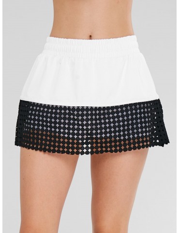 Crochet Color Block Skirted Shorts - White L