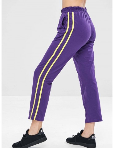 Side Tape Straight Leg Sweat Pants - Purple L