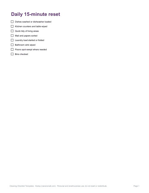 Preview of the first page of Daily reset